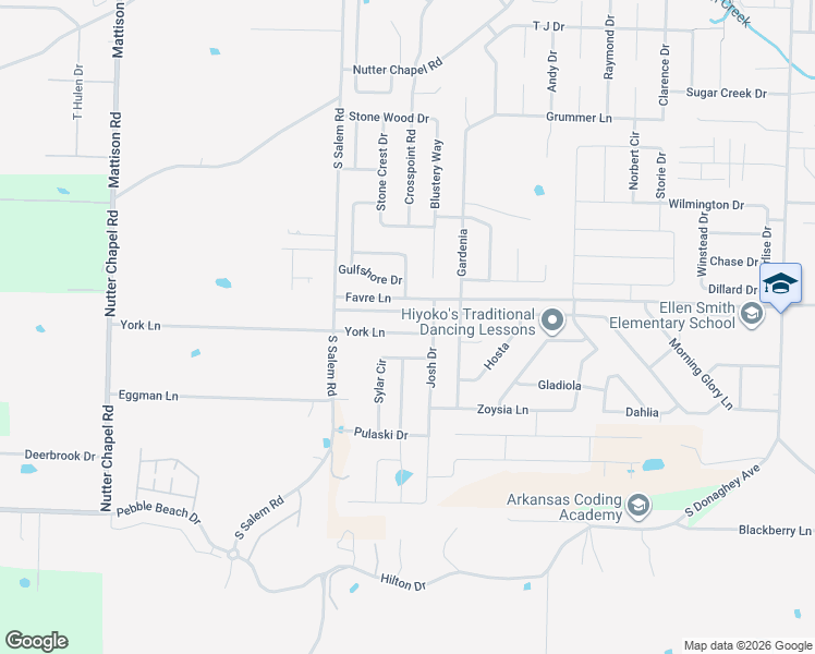 map of restaurants, bars, coffee shops, grocery stores, and more near 2760 York Lane in Conway