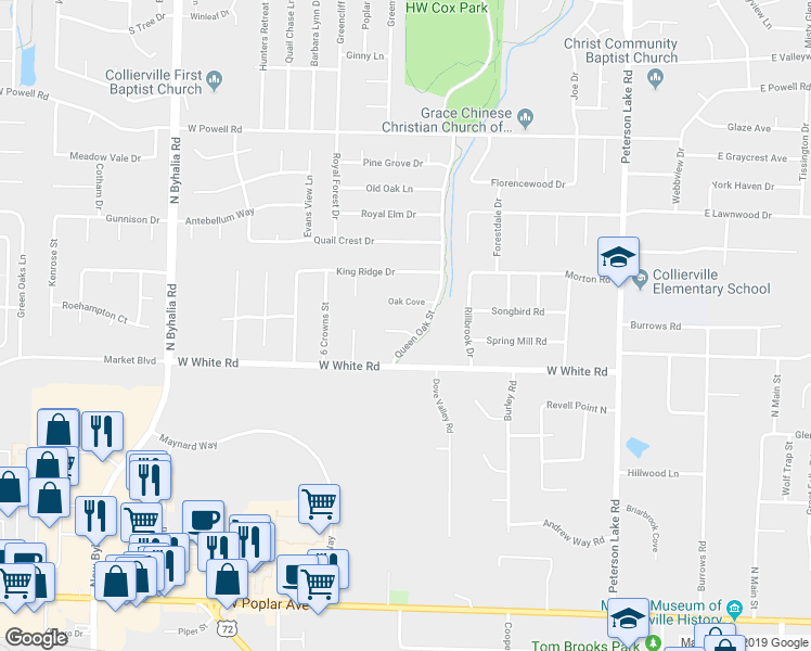 map of restaurants, bars, coffee shops, grocery stores, and more near 440 Queen Cove in Collierville