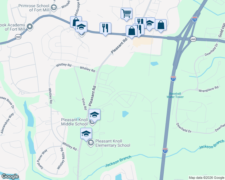 map of restaurants, bars, coffee shops, grocery stores, and more near 1801-1933 Vista Rd in Fort Mill