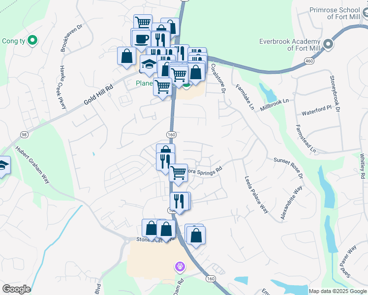 map of restaurants, bars, coffee shops, grocery stores, and more near 848 Gentlewinds Ct in Fort Mill
