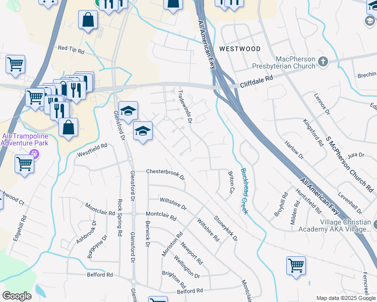 map of restaurants, bars, coffee shops, grocery stores, and more near 4601 Ile Court in Fayetteville