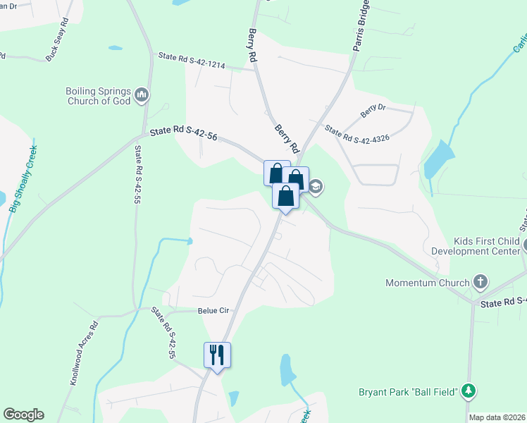 map of restaurants, bars, coffee shops, grocery stores, and more near 248 Heather Glen Drive in Boiling Springs