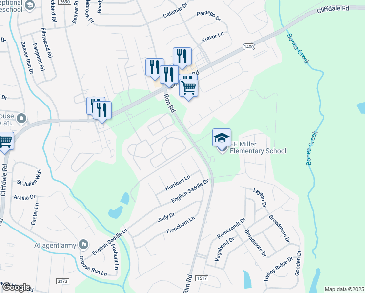 map of restaurants, bars, coffee shops, grocery stores, and more near 1465 Yellow Ribbon Drive in Fayetteville