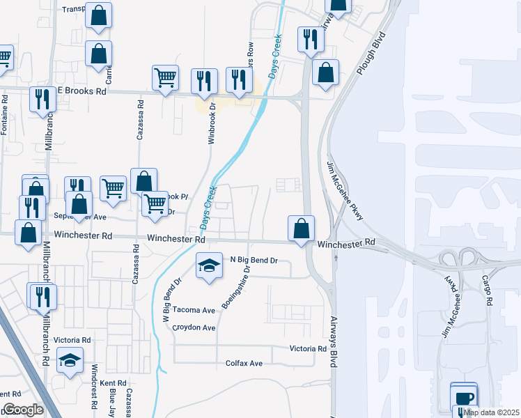 map of restaurants, bars, coffee shops, grocery stores, and more near 2080 Winchester Road in Memphis
