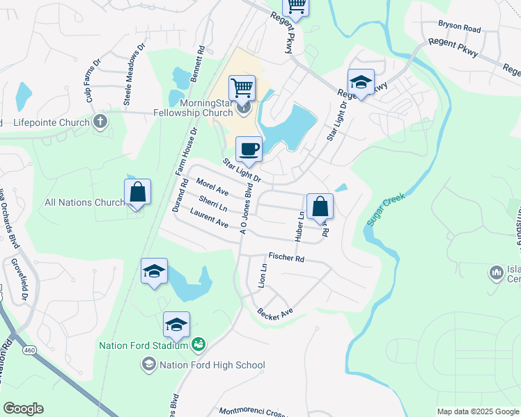 map of restaurants, bars, coffee shops, grocery stores, and more near 1106 Wagner Avenue in Fort Mill