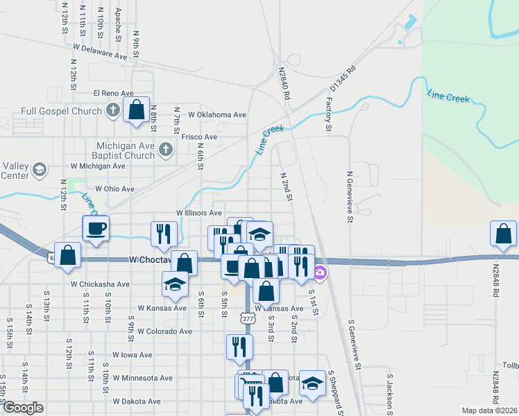 map of restaurants, bars, coffee shops, grocery stores, and more near 400 North 4th Street in Chickasha
