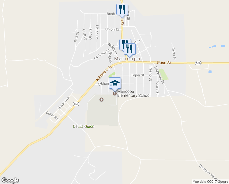 map of restaurants, bars, coffee shops, grocery stores, and more near 955 Stanislaus Street in Maricopa