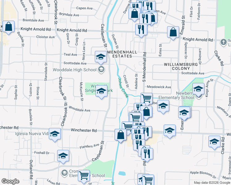 map of restaurants, bars, coffee shops, grocery stores, and more near 3426 Castleman Street in Memphis