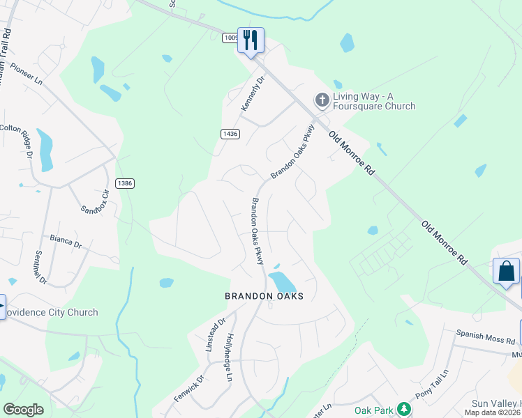 map of restaurants, bars, coffee shops, grocery stores, and more near 3030 Spring Fancy Lane in Indian Trail