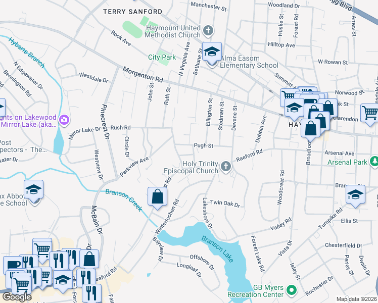 map of restaurants, bars, coffee shops, grocery stores, and more near 1804 Kelly St in Fayetteville