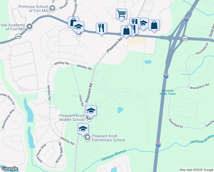 map of restaurants, bars, coffee shops, grocery stores, and more near 1801-1933 Vista Rd in Fort Mill
