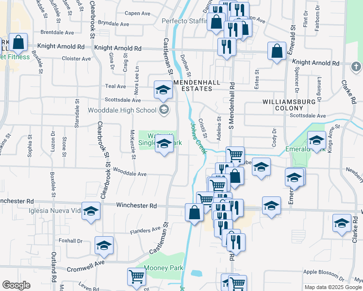 map of restaurants, bars, coffee shops, grocery stores, and more near 3426 Castleman St in Memphis
