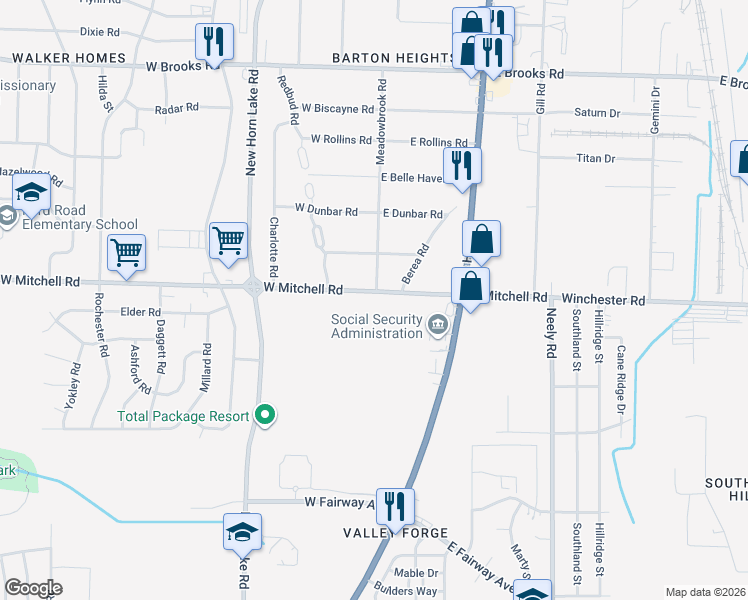 map of restaurants, bars, coffee shops, grocery stores, and more near 1 East Mitchell Road in Memphis