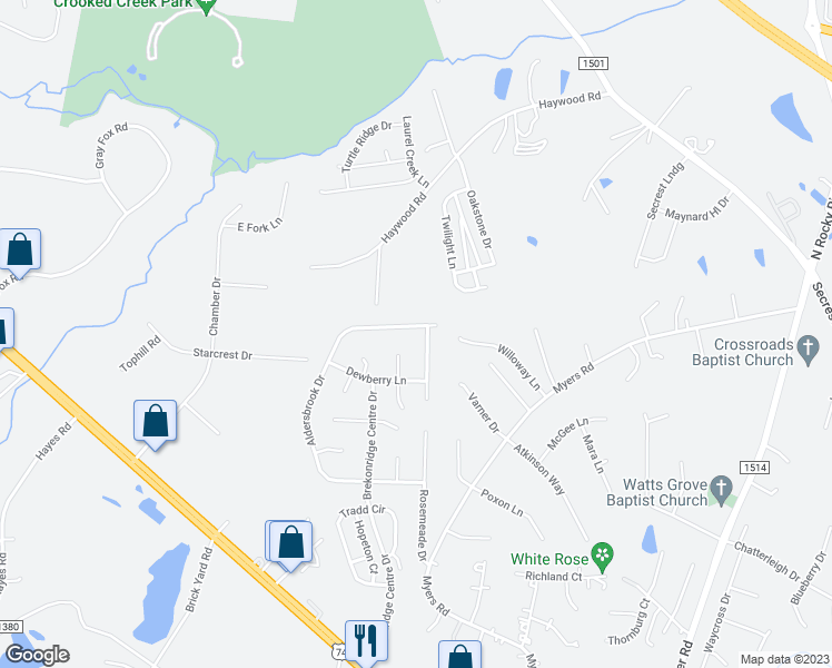map of restaurants, bars, coffee shops, grocery stores, and more near 4968 Aldersbrook Drive in Monroe