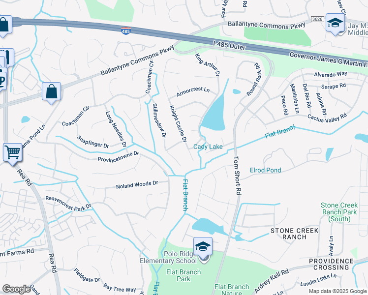 map of restaurants, bars, coffee shops, grocery stores, and more near 11114 Knight Castle Drive in Charlotte