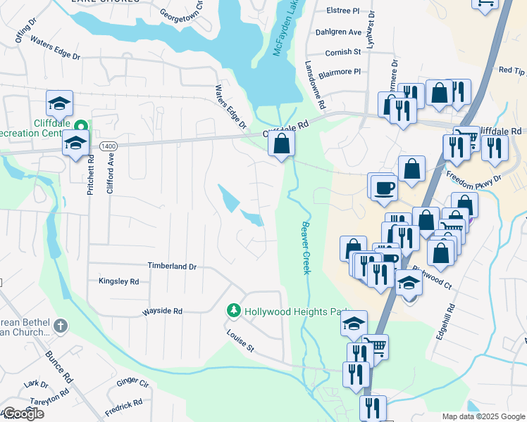 map of restaurants, bars, coffee shops, grocery stores, and more near 5787 Sonora Place in Fayetteville