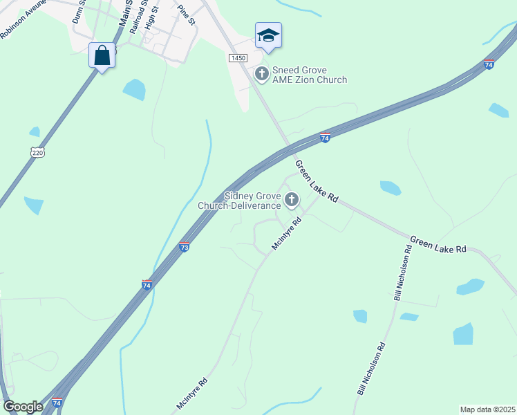 map of restaurants, bars, coffee shops, grocery stores, and more near 147 Jasper Nicholson Road in Ellerbe