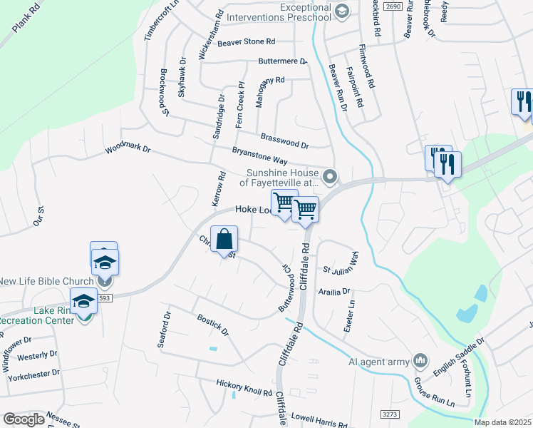 map of restaurants, bars, coffee shops, grocery stores, and more near 1029 Hoke Loop Road in Fayetteville