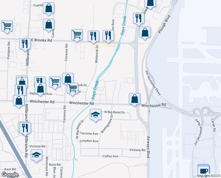 map of restaurants, bars, coffee shops, grocery stores, and more near 2046 Winchester Road in Memphis