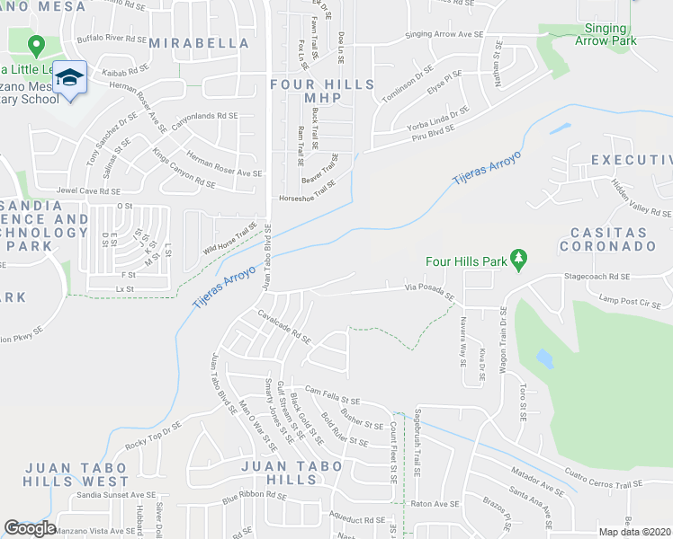 map of restaurants, bars, coffee shops, grocery stores, and more near 12028 Zanjero Road Southeast in Albuquerque