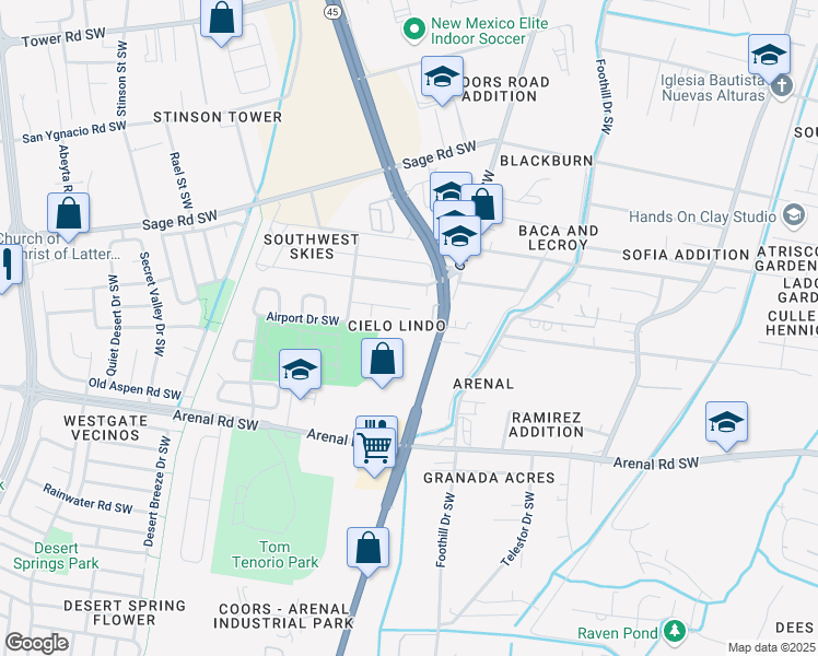 map of restaurants, bars, coffee shops, grocery stores, and more near 1611 Coors Boulevard Southwest in Albuquerque