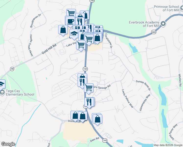 map of restaurants, bars, coffee shops, grocery stores, and more near 848 Gentlewinds Court in Fort Mill