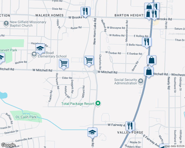 map of restaurants, bars, coffee shops, grocery stores, and more near 3431 New Horn Lake Road in Memphis