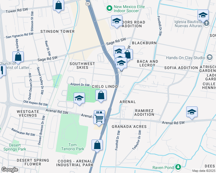 map of restaurants, bars, coffee shops, grocery stores, and more near 1611 Coors Boulevard Southwest in Albuquerque