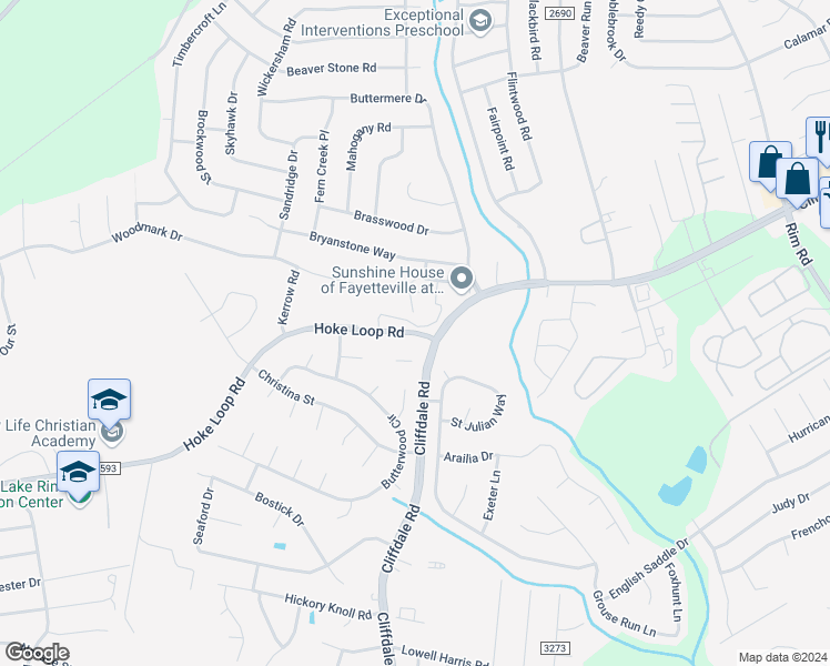 map of restaurants, bars, coffee shops, grocery stores, and more near 2 Hoke Loop Road in Fayetteville