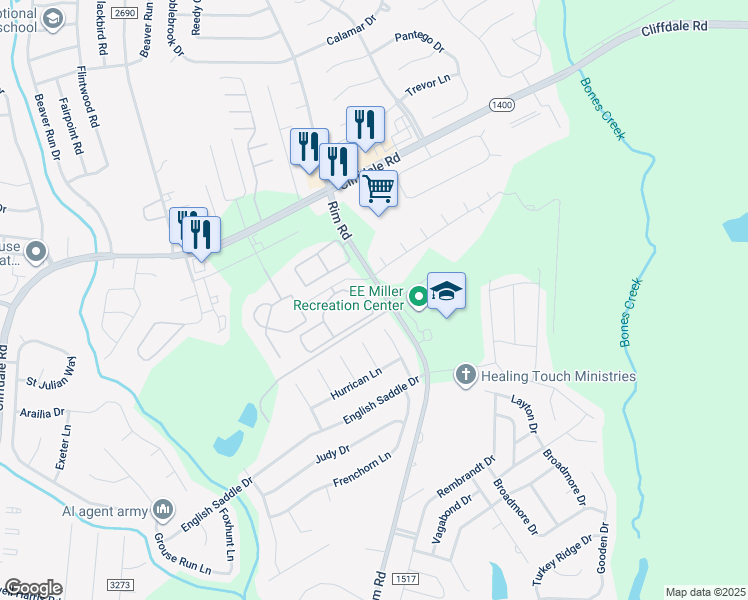 map of restaurants, bars, coffee shops, grocery stores, and more near 1465 Yellow Ribbon Drive in Fayetteville