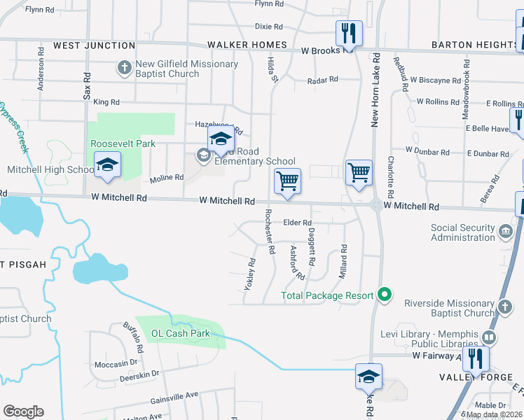 map of restaurants, bars, coffee shops, grocery stores, and more near 370 Elder Road in Memphis