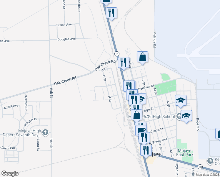 map of restaurants, bars, coffee shops, grocery stores, and more near 2494 Nadean in Mojave