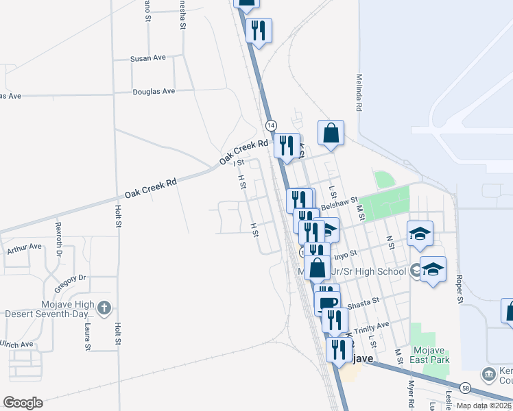 map of restaurants, bars, coffee shops, grocery stores, and more near 2494 Nadean in Mojave