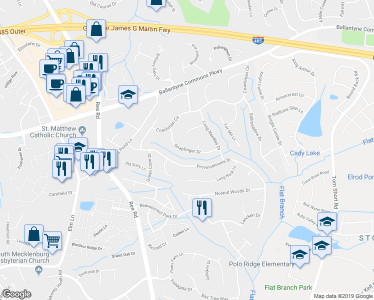 map of restaurants, bars, coffee shops, grocery stores, and more near 11322 Snapfinger Drive in Charlotte