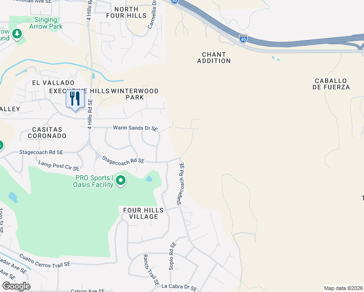map of restaurants, bars, coffee shops, grocery stores, and more near 1212 Hideaway Lane Southeast in Albuquerque