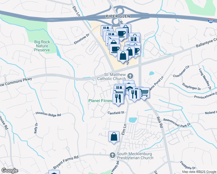 map of restaurants, bars, coffee shops, grocery stores, and more near 11329 Olde Turnbury Court in Charlotte