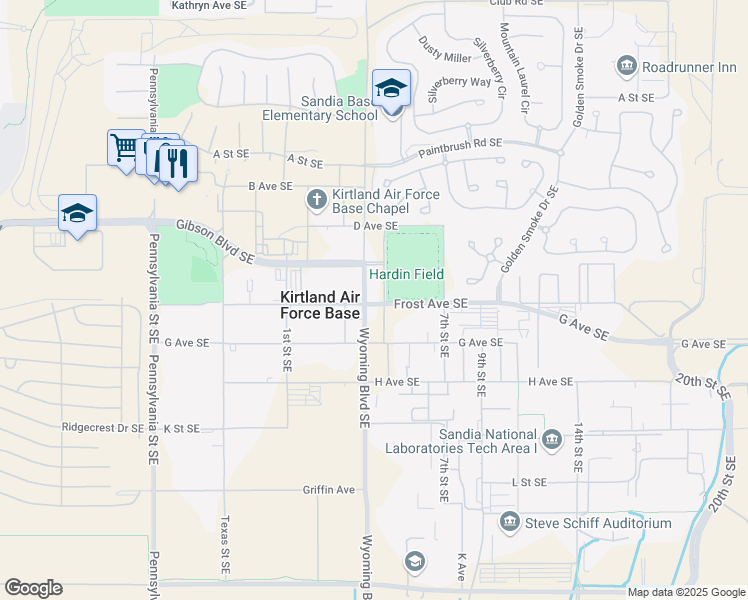 map of restaurants, bars, coffee shops, grocery stores, and more near 1900 Wyoming Boulevard Northeast in Albuquerque