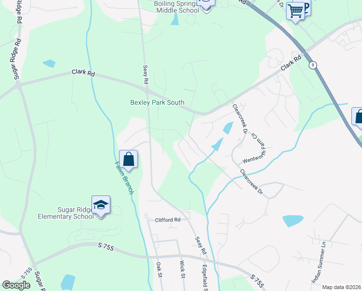 map of restaurants, bars, coffee shops, grocery stores, and more near 2024 Ivy Cottage Path in Boiling Springs