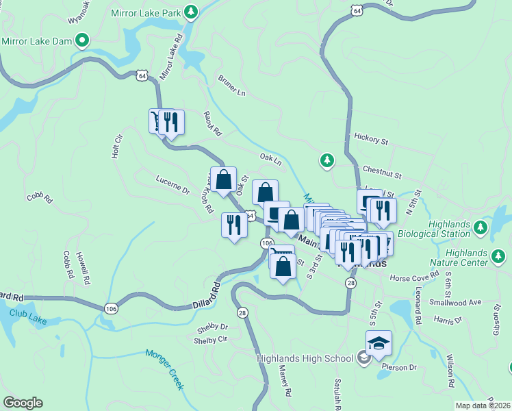 map of restaurants, bars, coffee shops, grocery stores, and more near 149 Franklin Rd in Highlands
