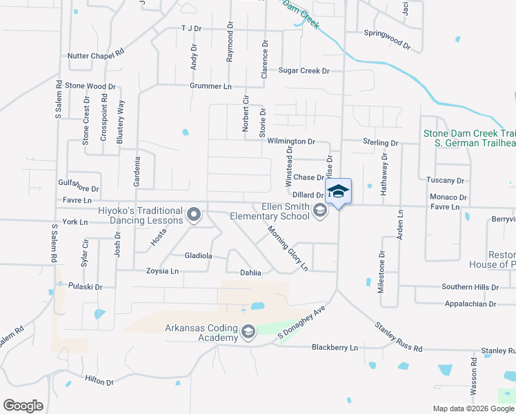 map of restaurants, bars, coffee shops, grocery stores, and more near 2370 Morning Glory Lane in Conway