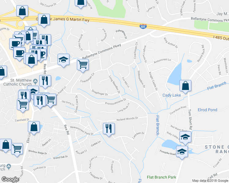 map of restaurants, bars, coffee shops, grocery stores, and more near 11208 Snapfinger Drive in Charlotte