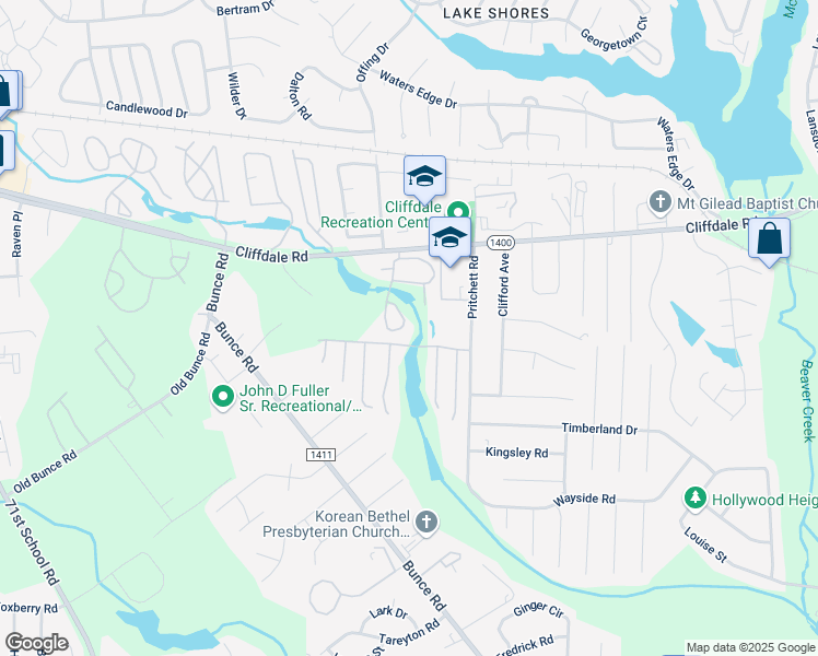 map of restaurants, bars, coffee shops, grocery stores, and more near 6475-6499 Cross Pointe Drive in Fayetteville