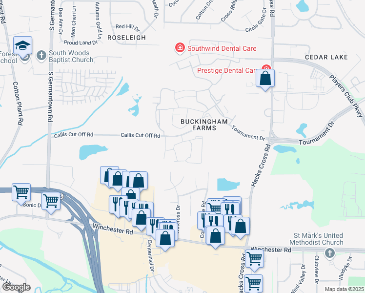 map of restaurants, bars, coffee shops, grocery stores, and more near 3503 Hacks Cove in Memphis