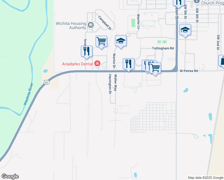 map of restaurants, bars, coffee shops, grocery stores, and more near 208 Walter Way in Anadarko