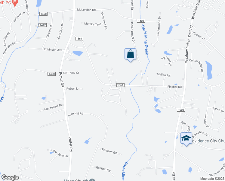 map of restaurants, bars, coffee shops, grocery stores, and more near 5611 Falkland Lane in Matthews