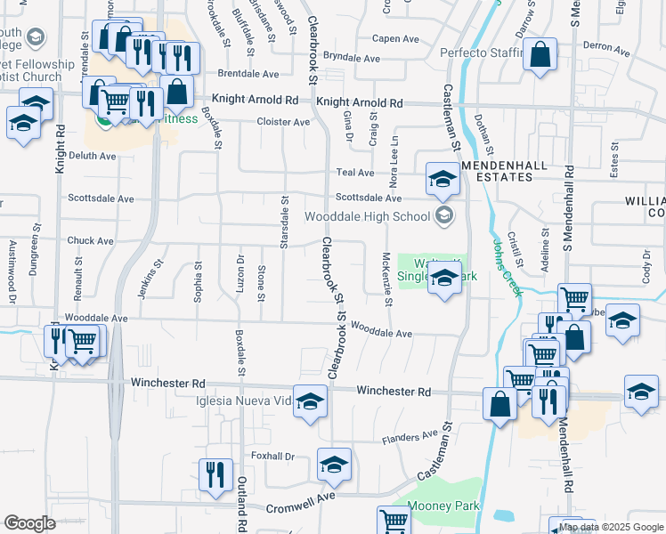 map of restaurants, bars, coffee shops, grocery stores, and more near 4971 Churnak Cove in Memphis