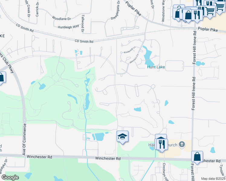 map of restaurants, bars, coffee shops, grocery stores, and more near 3411 Tournament Drive South in Memphis