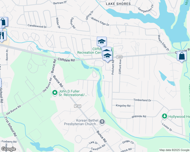 map of restaurants, bars, coffee shops, grocery stores, and more near 6475-6499 Cross Pointe Drive in Fayetteville
