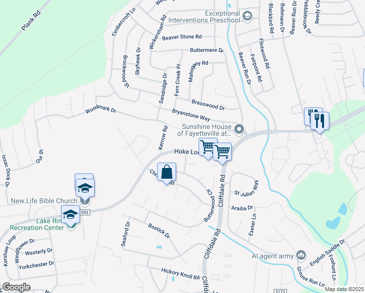 map of restaurants, bars, coffee shops, grocery stores, and more near 1112 Hoke Loop Road in Fayetteville