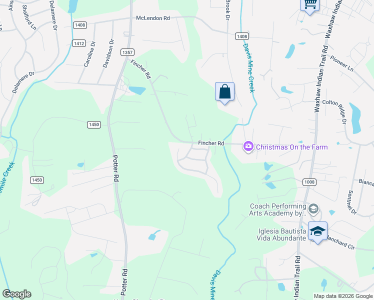 map of restaurants, bars, coffee shops, grocery stores, and more near 2800 Fincher Road in Matthews